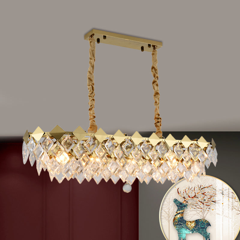 Modern Gold Finish Crystal Chandelier - 10 Bulbs Oval Island Ceiling Light Fixture
