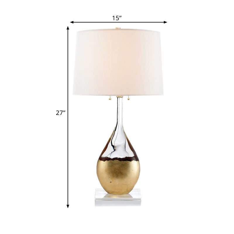 Modern White Crystal Night Table Lamp With Fabric Barrel Shade
