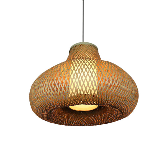 Bamboo Gourd Pendant Light: Chinese 1-Light Beige Hanging Lamp For Restaurants & Hotels
