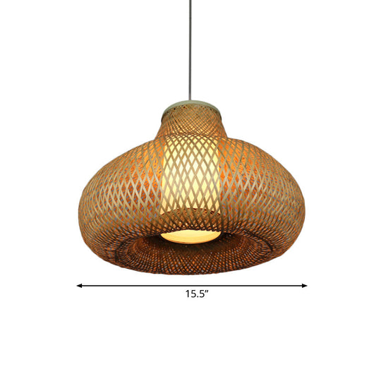 Bamboo Gourd Pendant Light: Chinese 1-Light Beige Hanging Lamp For Restaurants & Hotels