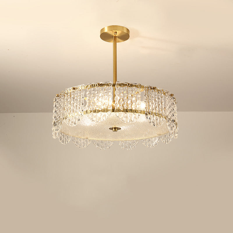 Contemporary Clear Crystal Chandelier with Drum Embossed Design - 4 Heads Bedroom Hanging Lamp Kit