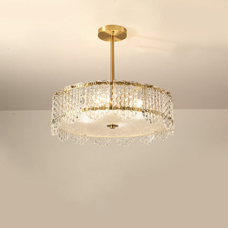 Contemporary Drum Embossed Crystal Chandelier - Clear 4 Heads Bedroom Hanging Lamp Kit