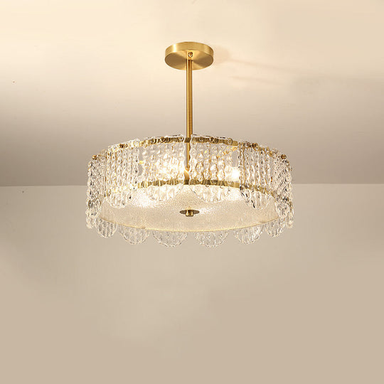 Contemporary Drum Embossed Crystal Chandelier - Clear 4 Heads Bedroom Hanging Lamp Kit