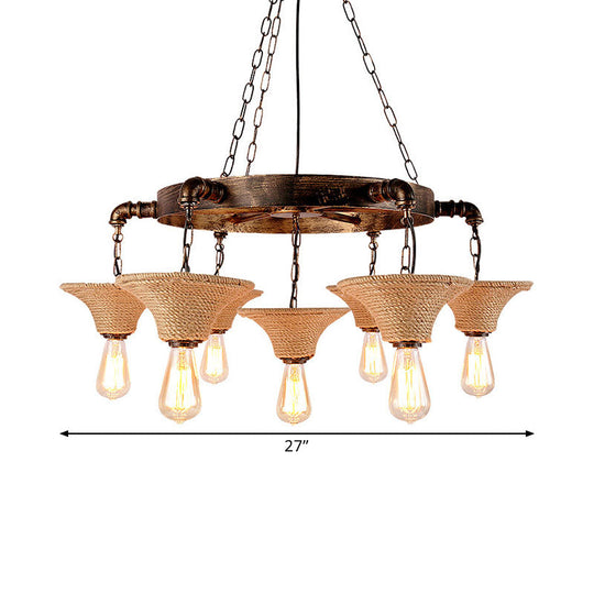 Industrial Retro Open Bulb Pendant With Rope And Chain - Brown Ceiling Fixture