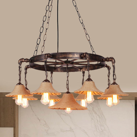 Industrial Retro Open Bulb Pendant With Rope And Chain - Brown Ceiling Fixture