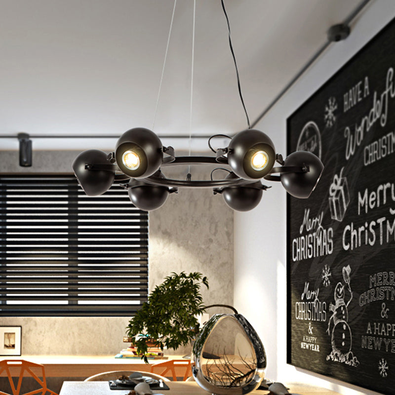 Antique Style Black Globe Chandelier - Metal, 6 Lights, Restaurant Hanging Light