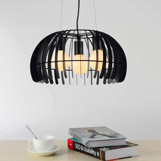 Retro Style Black Metal Dome Hanging Light: 3 Bulbs With Wire Guard Ideal For Dining Room Suspension