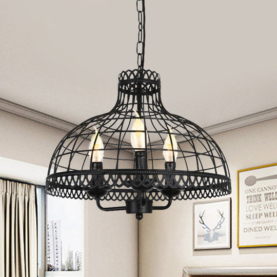 Rustic 3-Light Metal Dome Ceiling Lamp with Farmhouse Charm - Black Finish