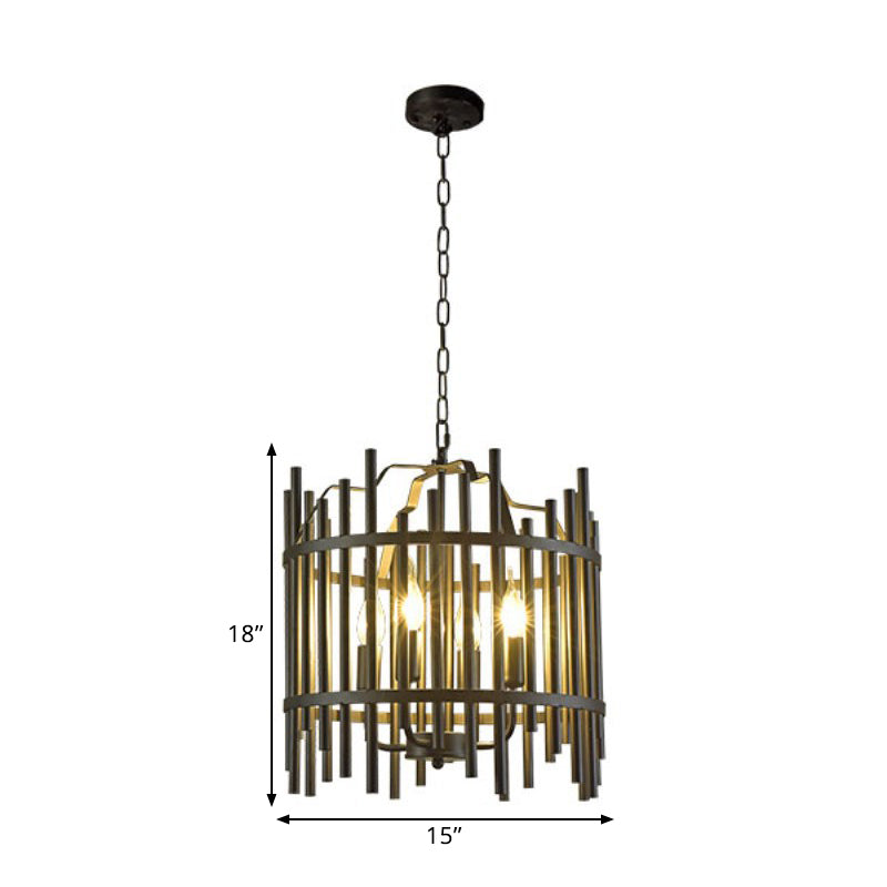 Vintage Industrial 4 Head Metal Chandelier Pendant Light For Restaurants - Black Caged Design