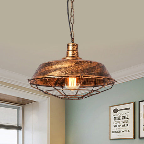 Vintage Style Metallic Pendant Lamp - Barn Shade Cloth Shop 1 Bulb Bronze/Silver Hanging Light