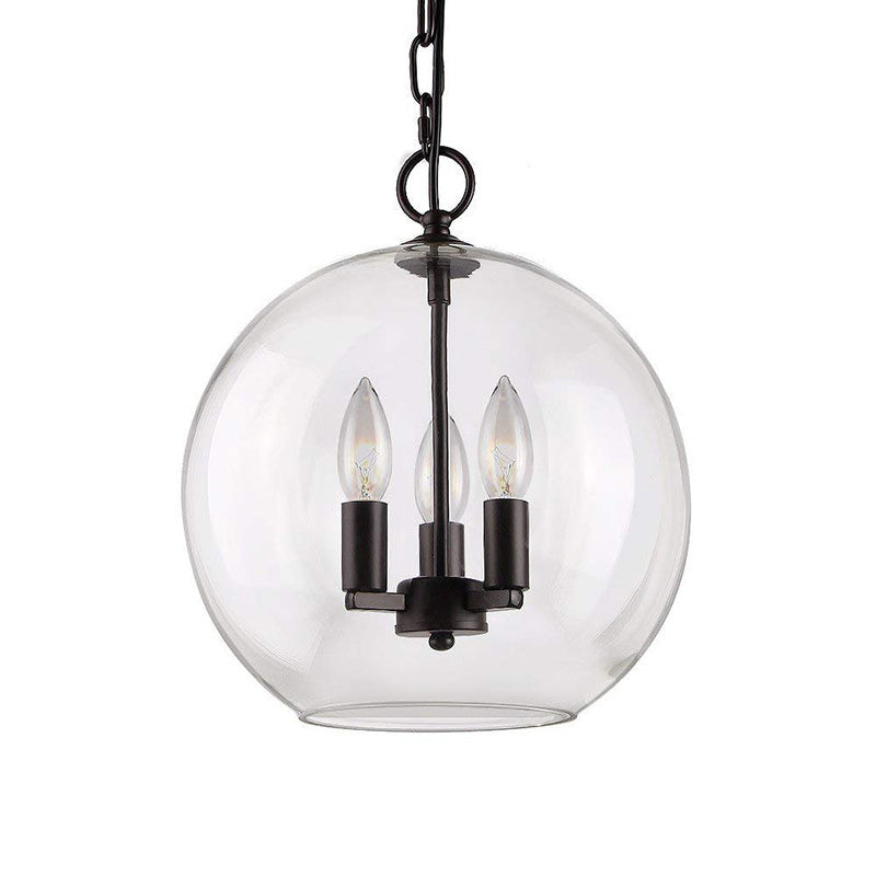 Rustic Bubble Shade Pendant Chandelier - 3-Light Ceiling Fixture with Clear Glass in Black
