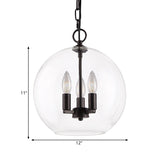 Rustic Bubble Shade Black Pendant Chandelier With Clear Glass - 3 Lights Ceiling Fixture