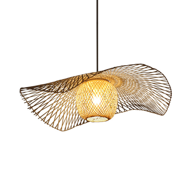 Rustic Ceiling Drop Light With Woven Rattan Dome- Ideal For Cafe And Restaurant - Available In 3
