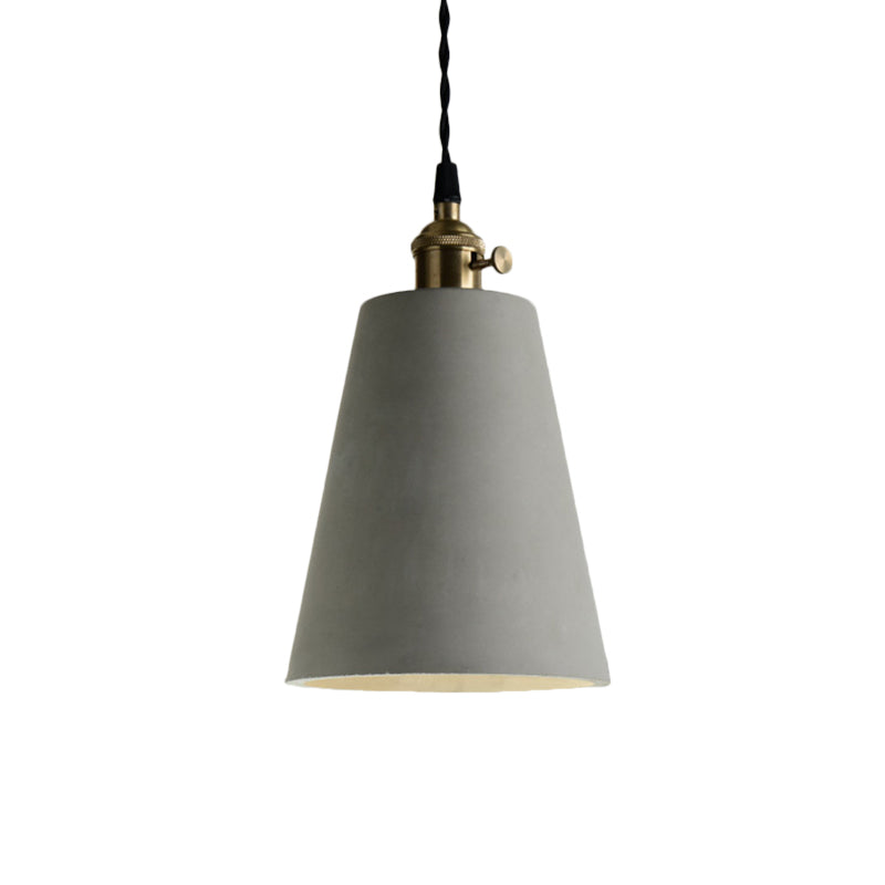 Industrial Gray Cement and Metal Pendant Lighting Fixture - 1 Light Cone/Round Design - Ideal for Table Hanging
