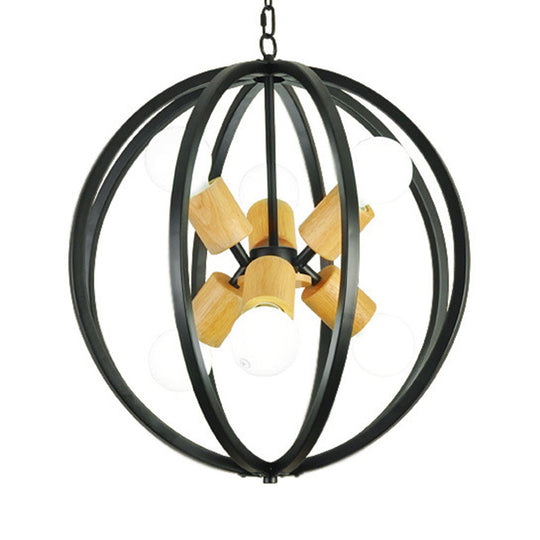 Antique Style Wrought Iron 6-Light Spherical Ceiling Lamp In Black/White For Dining Room Chandelier