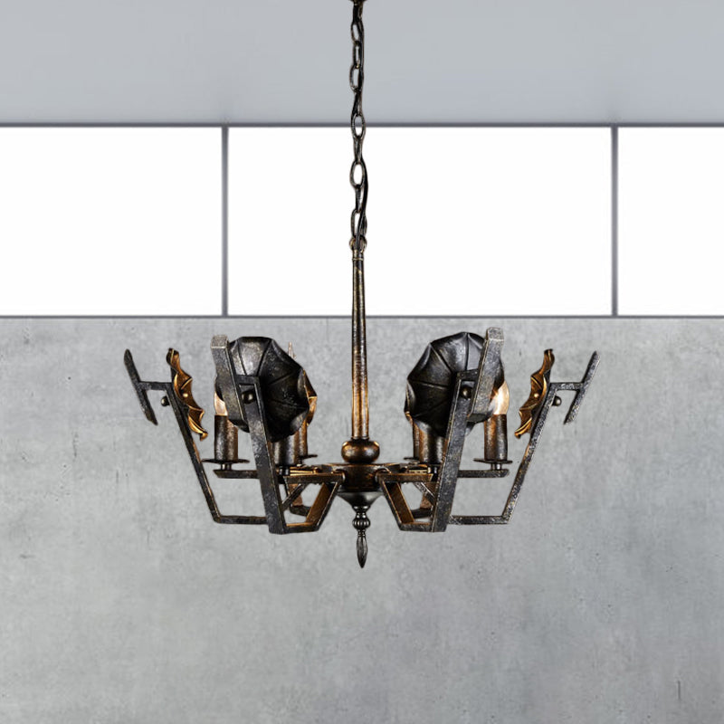 Antique Style Bronze Chandelier - 6-Light Iron Hanging Lighting For Living Room