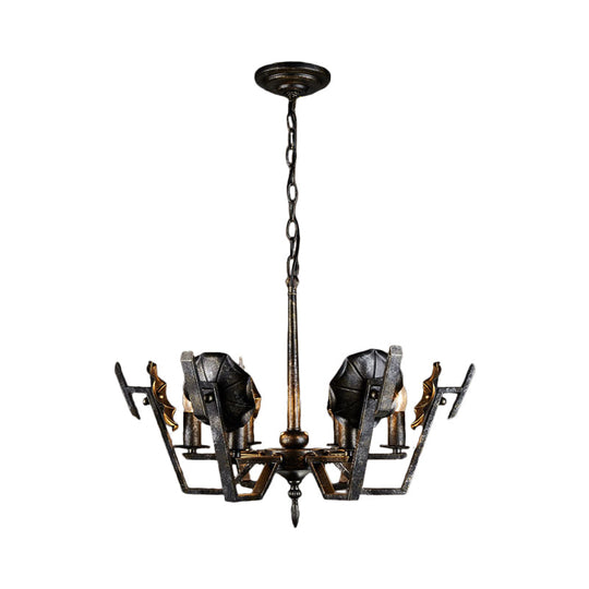 Antique Style Bronze Chandelier - 6-Light Iron Hanging Lighting For Living Room Black
