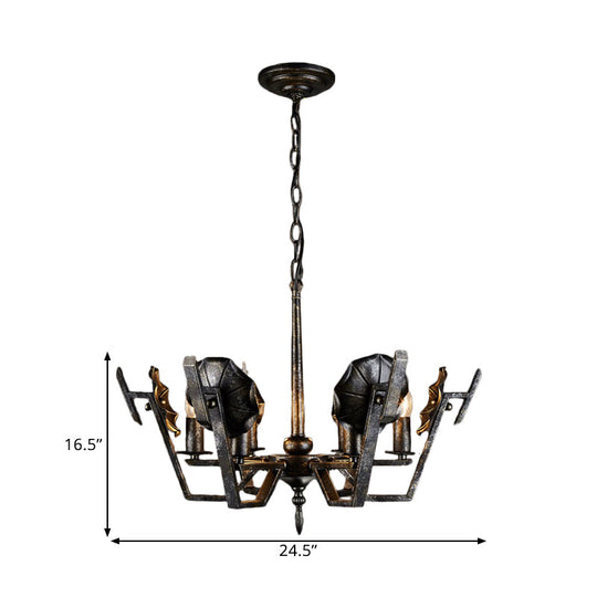 Antique Style Bronze Chandelier - 6-Light Iron Hanging Lighting For Living Room