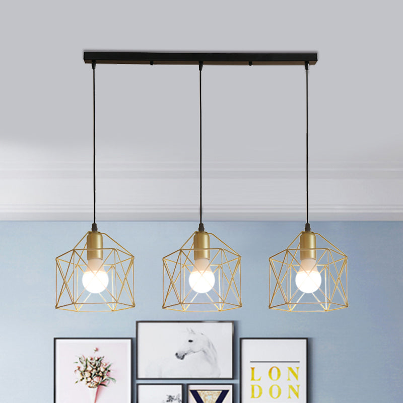 Industrial Style Gold Ceiling Light with Hexagon Cage Shade - Ideal for Restaurants and More!