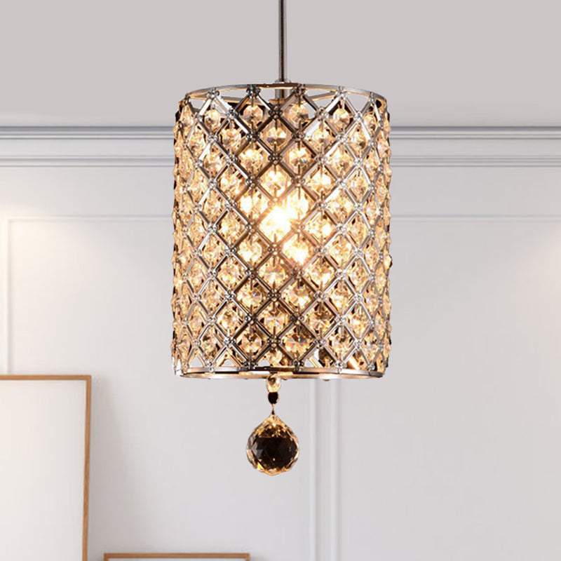 Modern Chrome Crystal Pendant Light for Restaurant Ceiling - Single Bulb Fixture