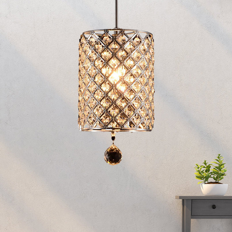 Modern Chrome Crystal Pendant Light for Restaurant Ceiling - Single Bulb Fixture