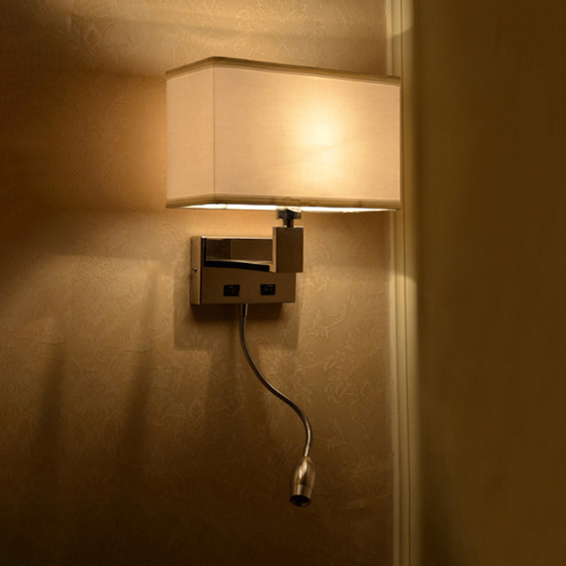 Modern Beige Fabric Led Wall Sconce With Spotlight