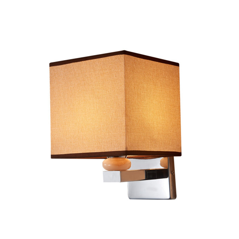 Contemporary Led Cube Wall Sconce Light - White/Black/Beige Fabric