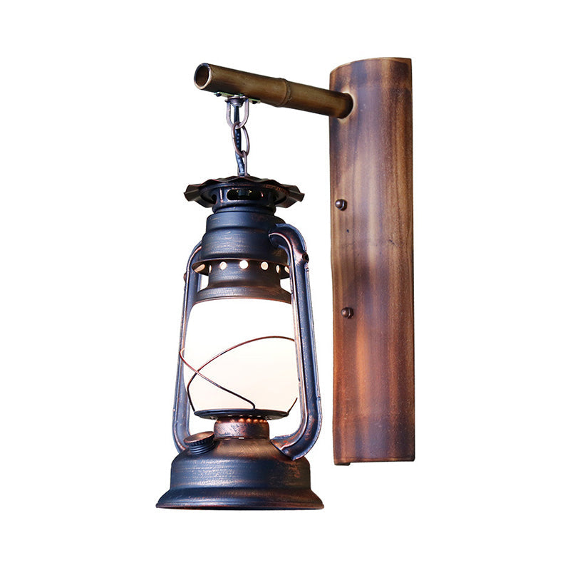 Coastal Rustic Lantern Wall Sconce With Clear Glass & Wooden Backplate For Corridor Lighting