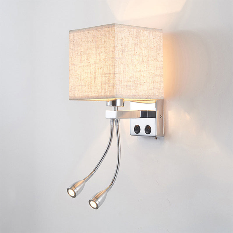 Modern Cube Wall Sconce With Fabric Shade- 1 Light Mount In White/Black/Beige