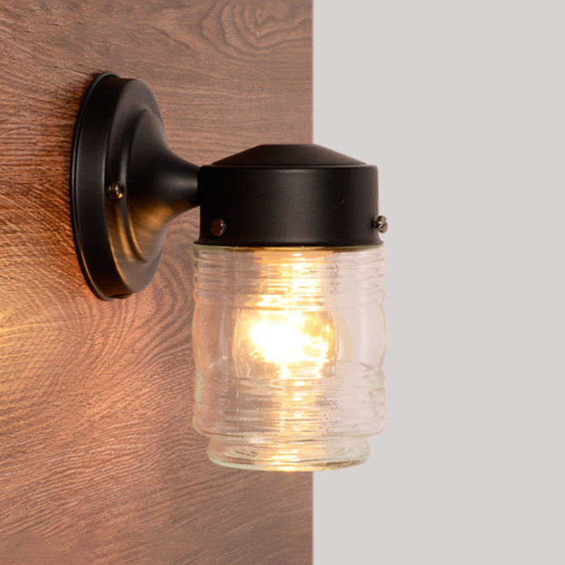 Modern Cylindrical Clear Glass Wall Sconce Stylish Black/White Mounted Light Fixture Black