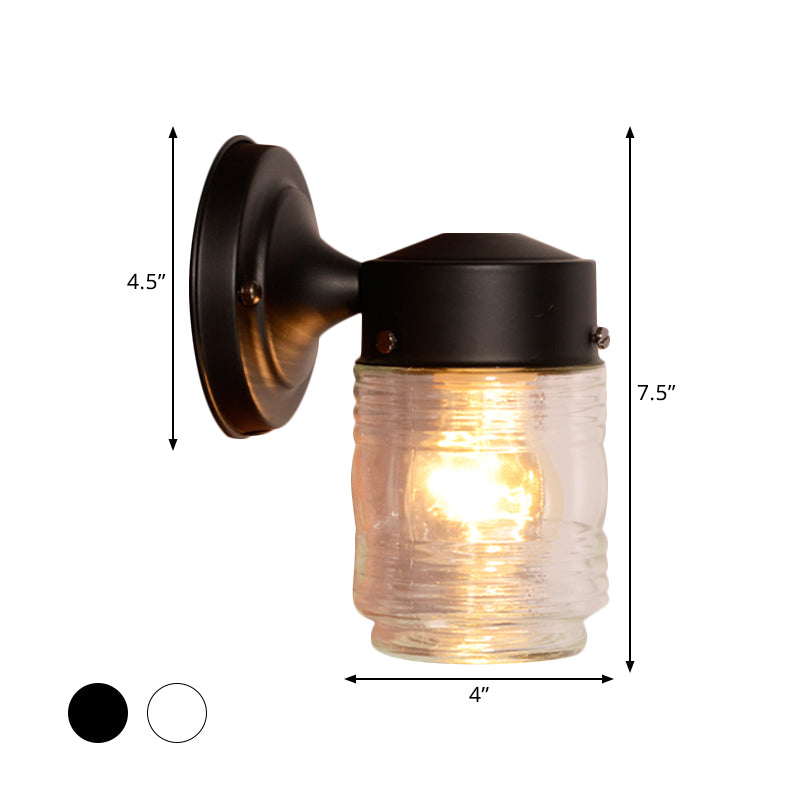 Modern Cylindrical Clear Glass Wall Sconce Stylish Black/White Mounted Light Fixture