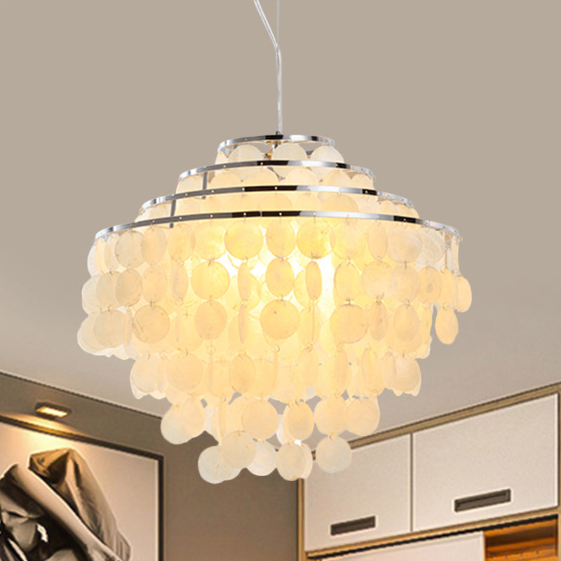 Contemporary Shell Wind Chime Chandelier Lamp - 3 Lights Hanging Pendant White Various Sizes