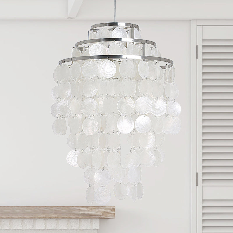Contemporary Shell Wind Chime Chandelier Lamp - 3 Lights Hanging Pendant White Various Sizes / 11