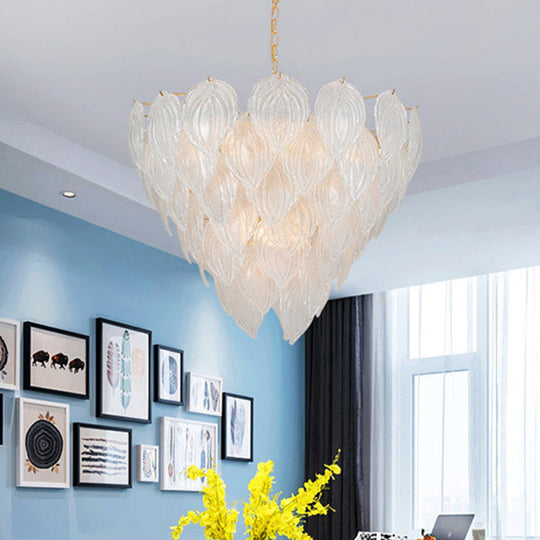 Gold Leaf Glass Pendant Chandelier - 1-Light Living Room Ceiling Fixture 16/23.5/31.5 Wide