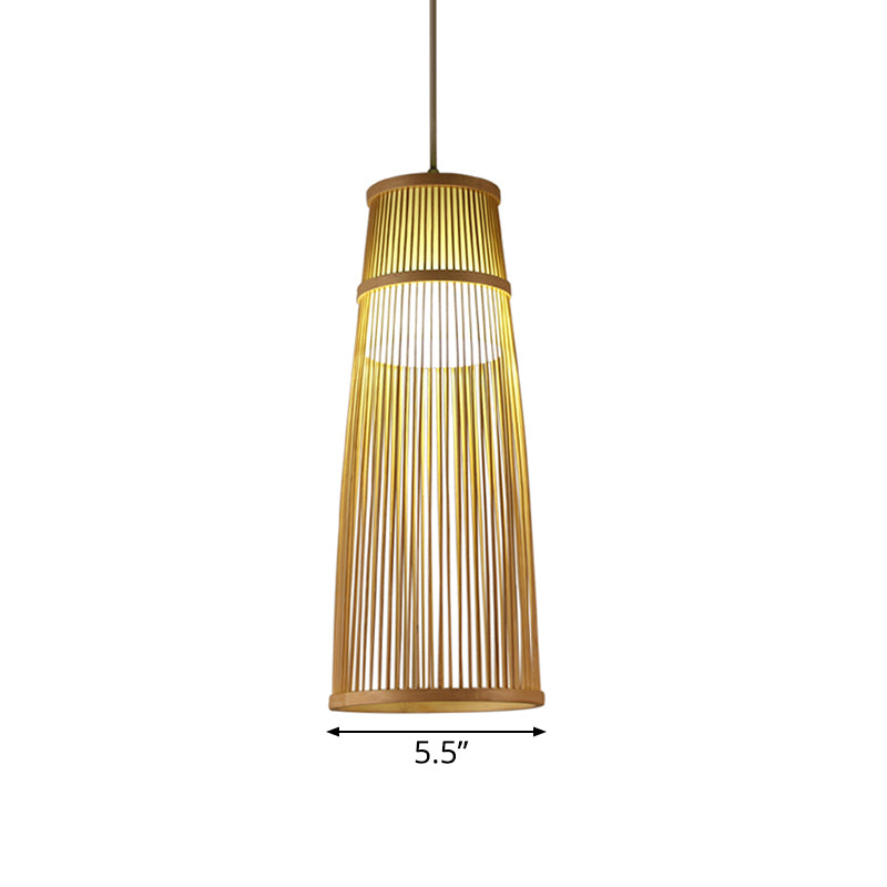 Hand-Knitted Bamboo Pendant Light - Asian Style Beige Hanging Lamp