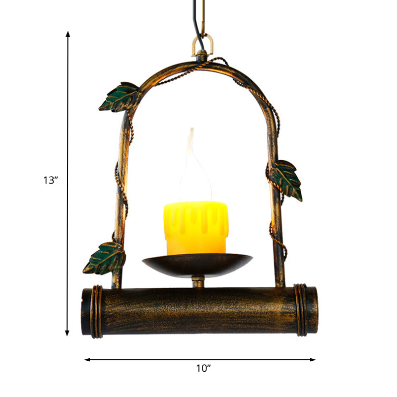 Rustic Aged Brass Arched Pendant Light For Lodge-Style Decor