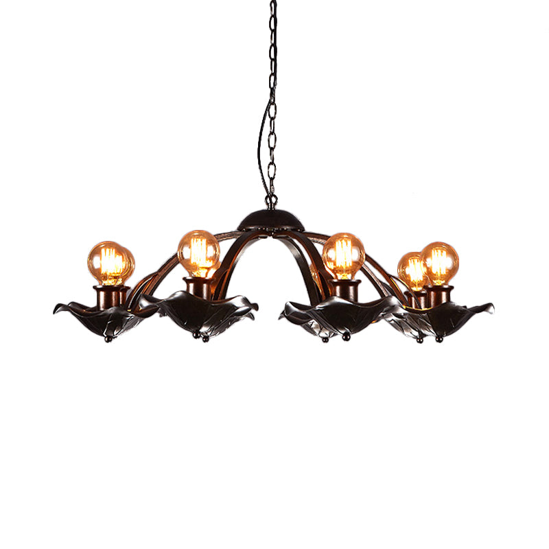 Adjustable Lotus Leaf Metal Hanging Lamp: Open Bulb Chandelier Light