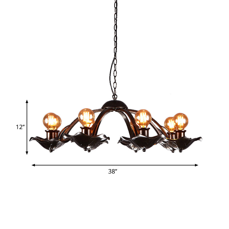 Lotus Leaf Metal Chandelier Light: Adjustable Height Hanging Lamp