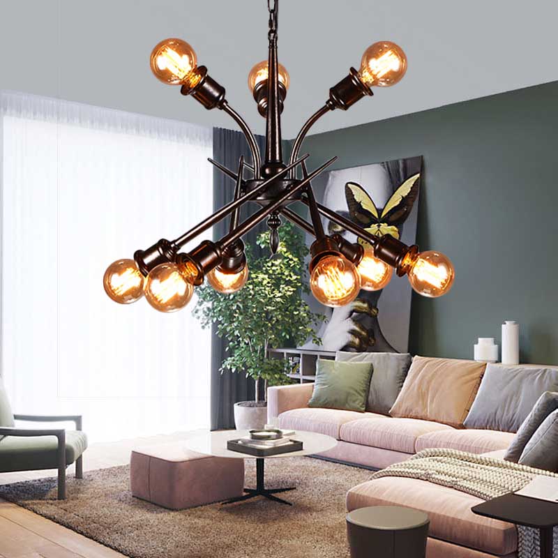 Rustic Sputnik Bedroom Pendant Light - Metallic Loft Style Ceiling Hanging Lamp