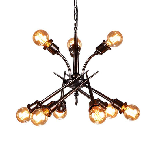 Rustic Sputnik Bedroom Pendant Light - Metallic Loft Style Ceiling Hanging Lamp