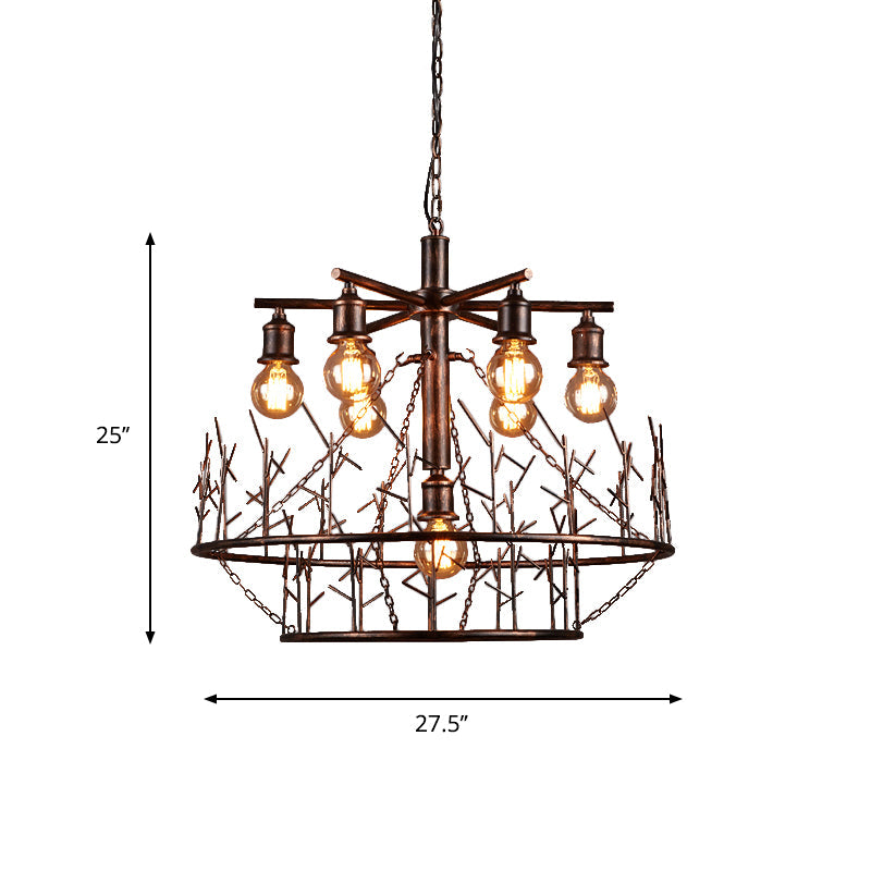 Retro Loft Metal Sputnik Chandelier Pendant Light - 7 Open Bulb Design in Copper, 39" Chain