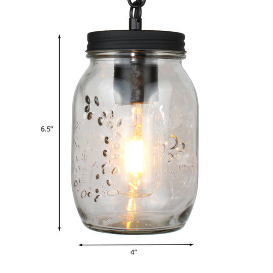 Modern Mason Jar Hanging Ceiling Light | Clear Glass Pendant Lighting In Black