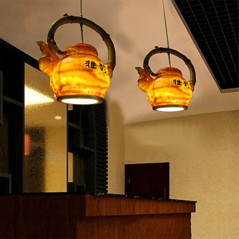 Lodge Style Resin Teapot Hanging Light: Single Pendant For Living Room