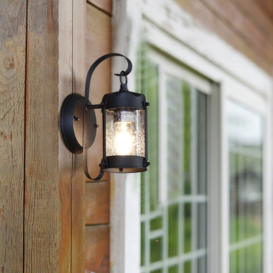 Traditional Single Bulb Seeded Glass Wall Hanging Outdoor Sconce Lamp Clear / Cylinder
