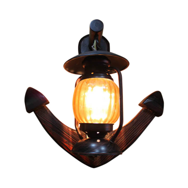 Traditional Yellow Lantern Wall Sconce With Ribbed Glass - Anchor Backplate
