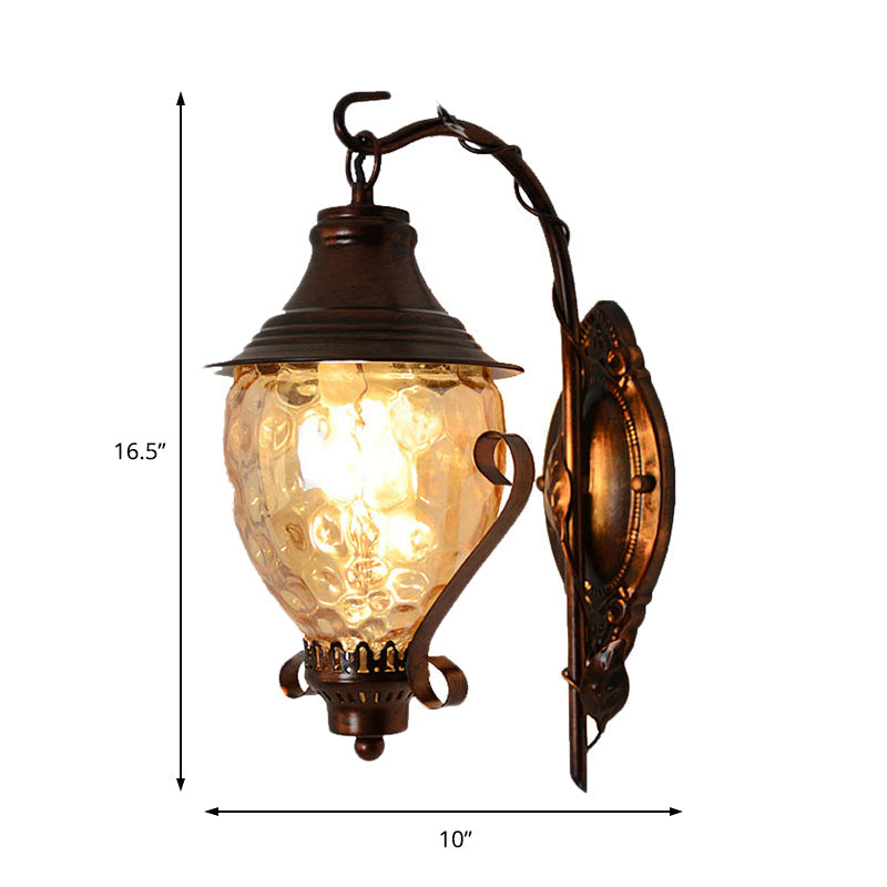 Black Dimpled Glass Wall Sconce With Acorn 1-Light For Industrial Living Room