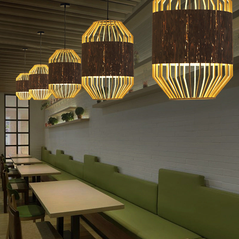 Countryside Bamboo And Wood Pendant Lamp - Natural Cylindrical Ceiling Light For Dining Table