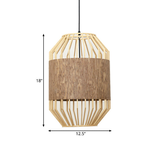 Countryside Bamboo And Wood Pendant Lamp - Natural Cylindrical Ceiling Light For Dining Table