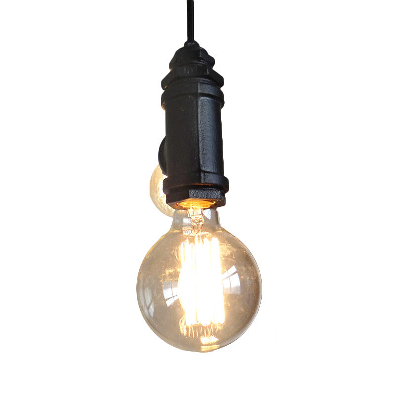 Industrial Black Metal Chandelier Light: Stylish 2-Light Exposed Hanging Lamp For Living Room