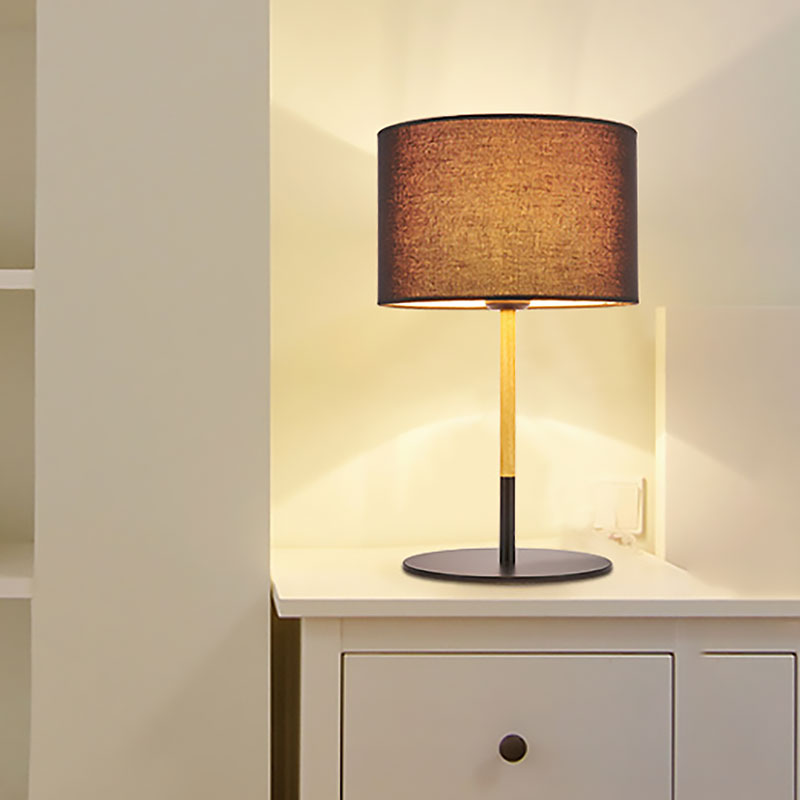 Led Drum Reading Light For Bedroom - Contemporary Fabric Task Lamp In White/Black Black